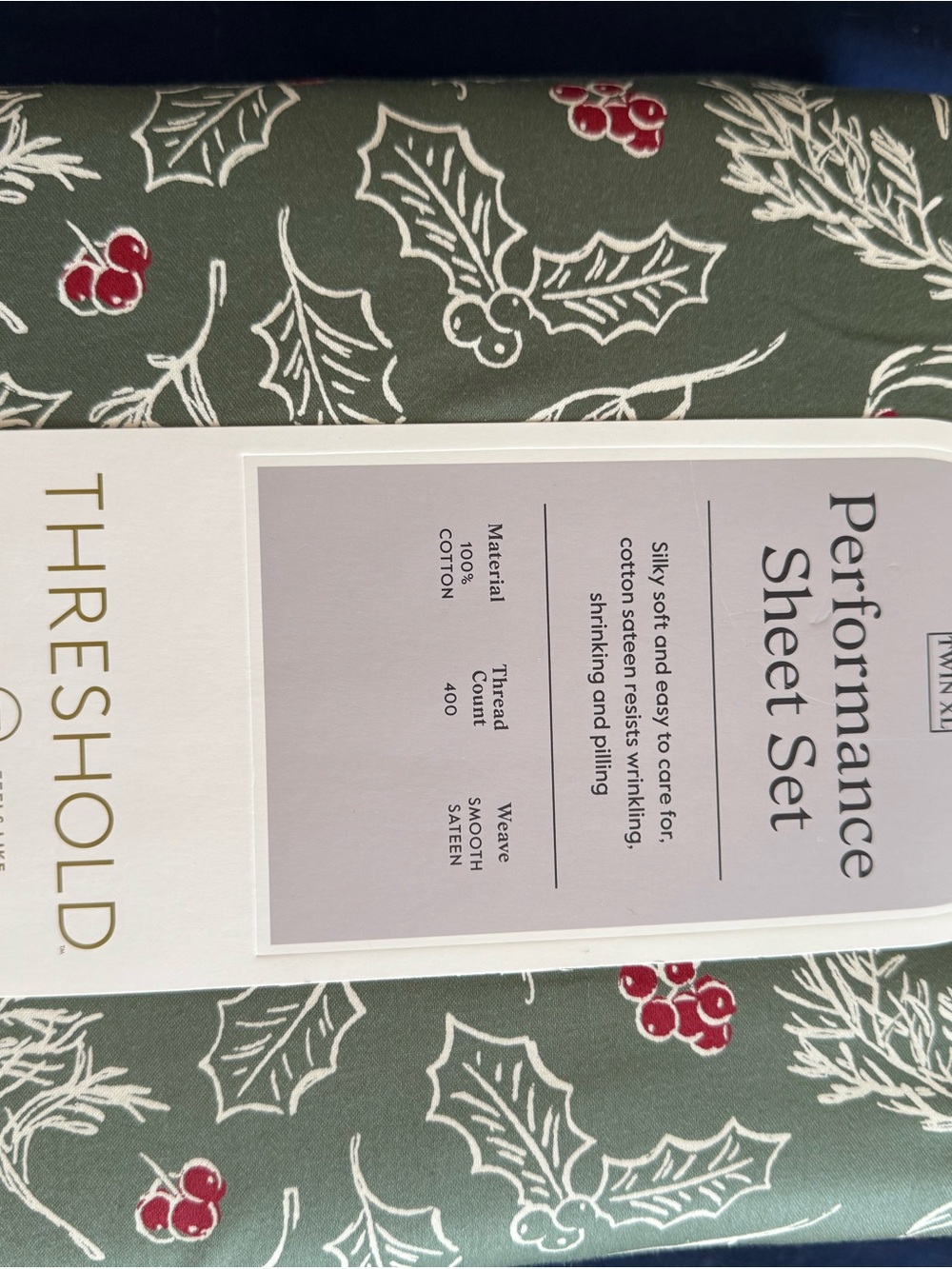Threshold Sheet Set - Green with Red Holly Accent